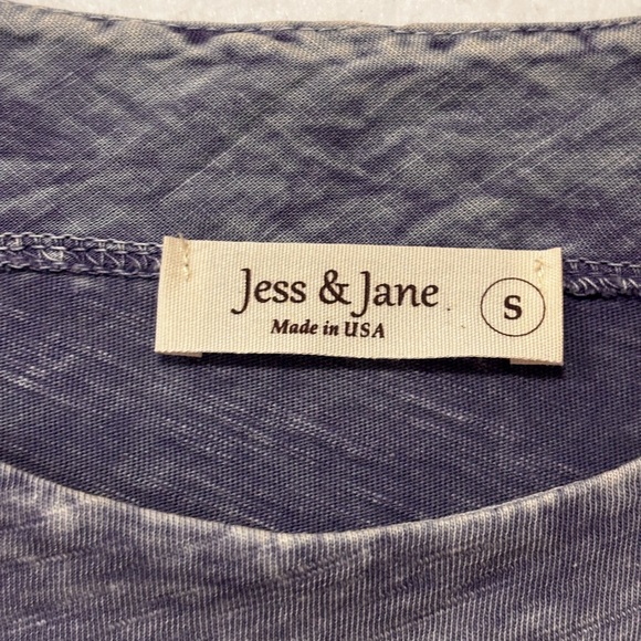 Jess & Jane Blue Gray Floral Art Top Small Cotton Raw Hem Pocket Boho USA - Picture 2 of 8